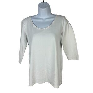 Eileen Fisher White 3/4 Sleeve Scoop Neck Cotton Womens Top Size Small